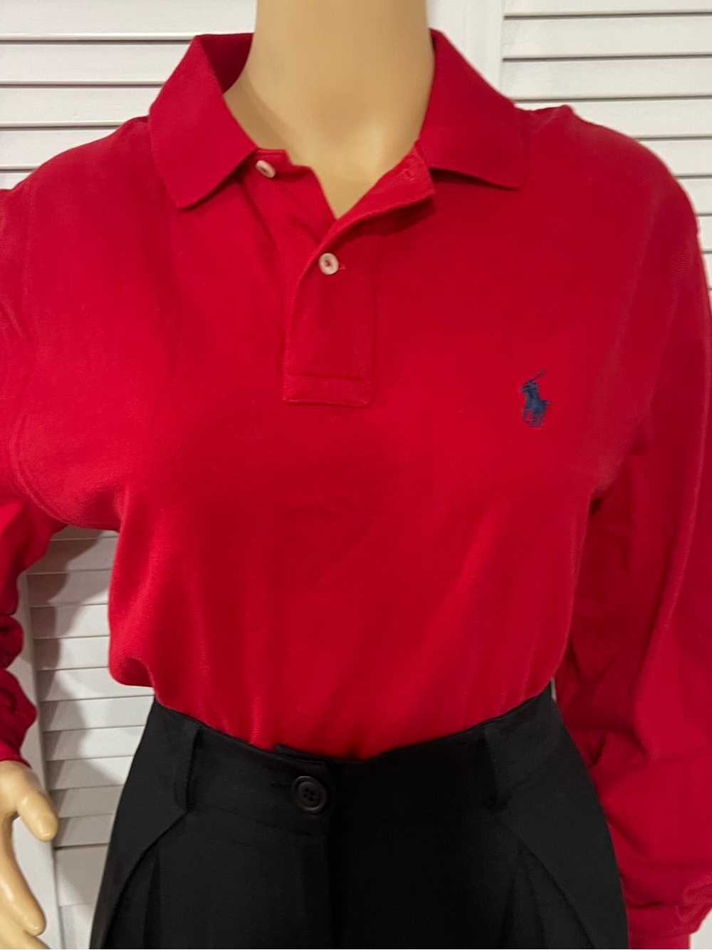 Ralph Lauren Long Sleeve Polo in Bright Red with Navy Logo